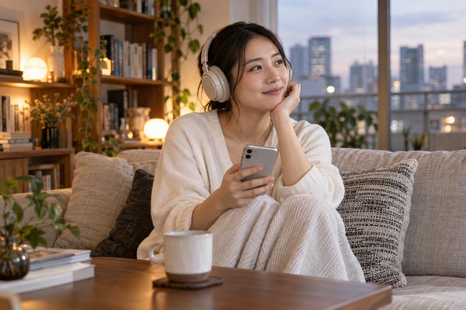 自宅で音声での会話を楽しむ様子